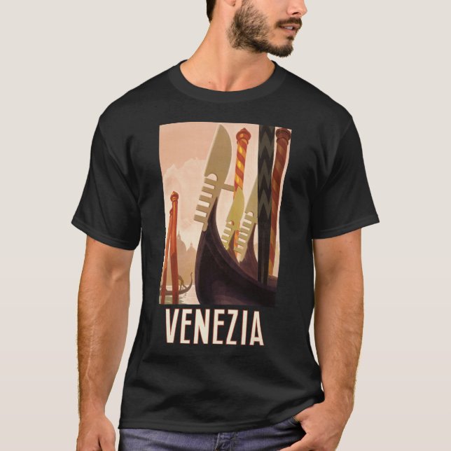 Vintage Venedig Italien Gondola Travel T Shirt (Framsida)