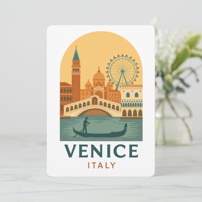 Vintage Venedig Italien Illustration Inbjudan (Stående Fram)