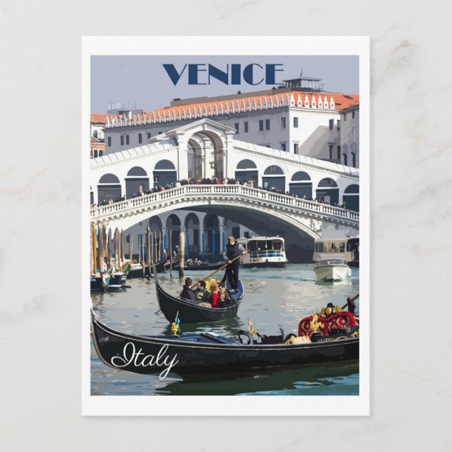 Vintage Venedig Italien Italienska Gondola Travel Vykort (Framsida)
