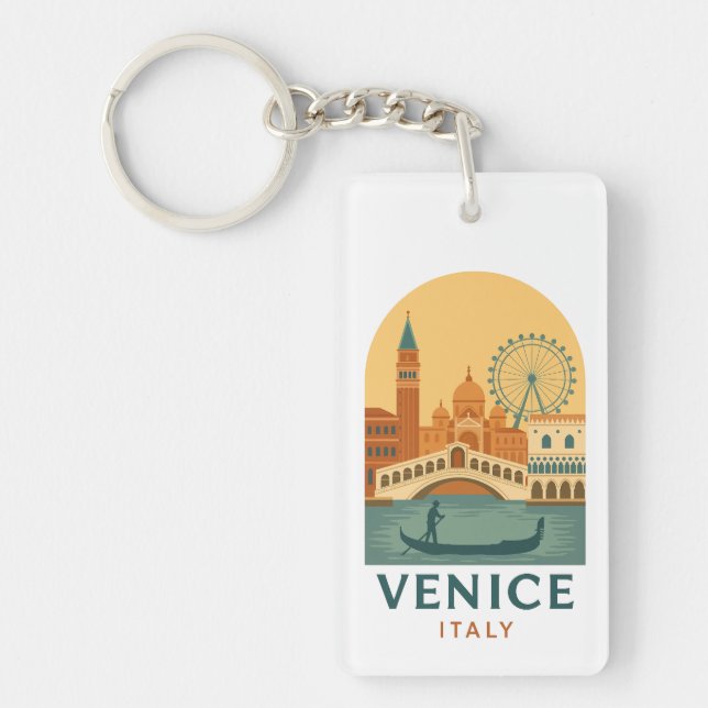 Vintage Venedig Italien Resa Retro Gondol och Stad (Framsidan)