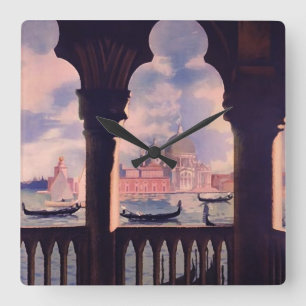 Vintage Venedig Italien Travel Square Wallklocka Fyrkantig Klocka