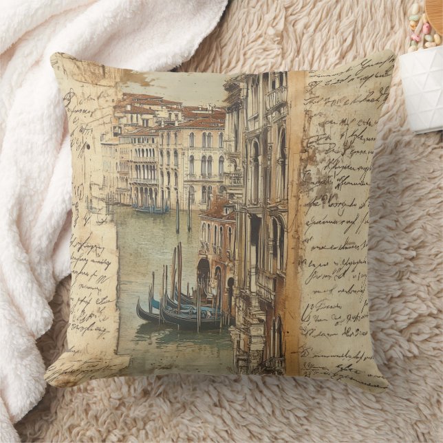 Vintage Venedig-kanal med handskriven skrift Kudde (Filt)