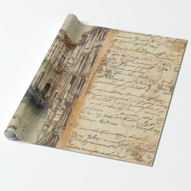 Vintage Venedig-kanal med handskriven skrift Presentpapper (Utrullad)