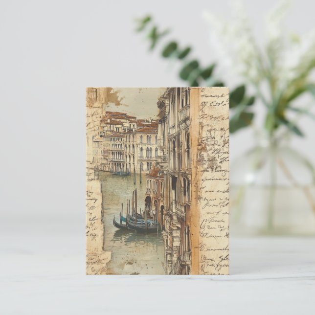 Vintage Venedig-kanal med handskrivet skript Vykort (Stående Fram)
