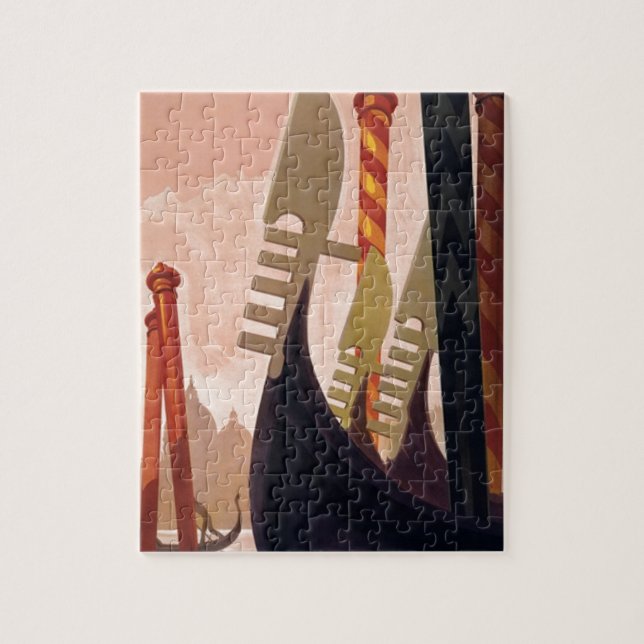 Vintage Venezia Gondolas Travel Illustration Art Pussel (Vertikal)