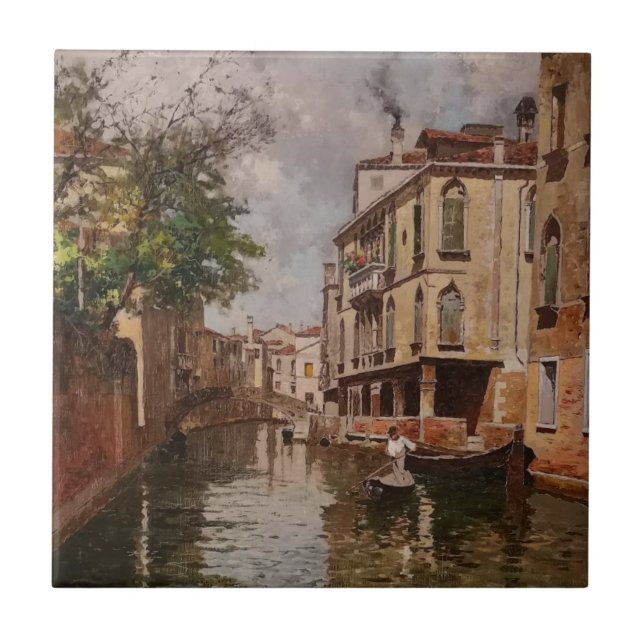Vintage Venice Antonio Leto Venetian-kanalen Kakelplatta (Framsidan)