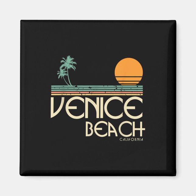 Vintage Venice Beach California Sunset Handflatan Magnet (Framsidan)