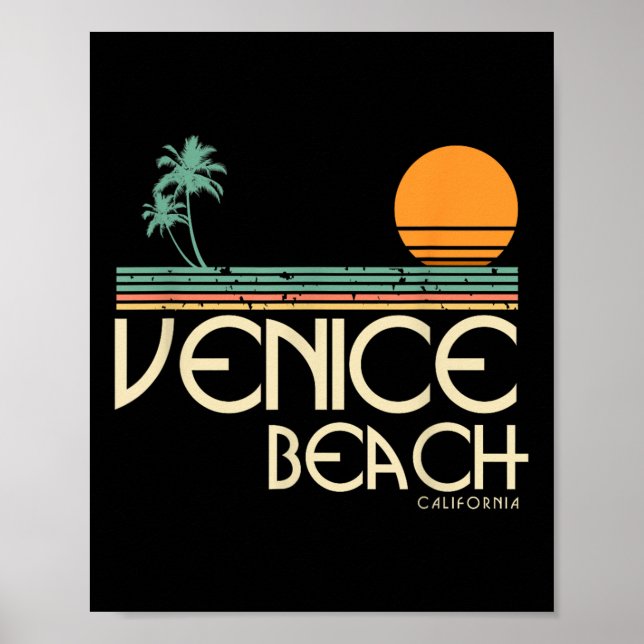 Vintage Venice Beach California Sunset Handflatan Poster (Framsidan)