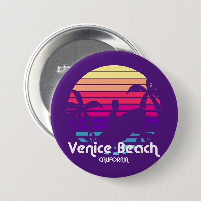 Vintage Venice Beach California Sunset Knapp (Framsida & baksida)