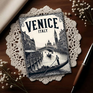 Vintage Venice Italy Gondola Travel Vykort