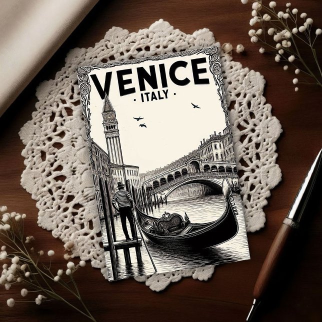 Vintage Venice Italy Gondola Travel  Vykort (Skapare uppladdad)