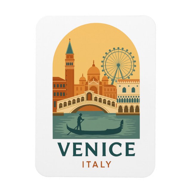 Vintage Venice Italy Travel Magnet – Retro Gondola (Vertikal)