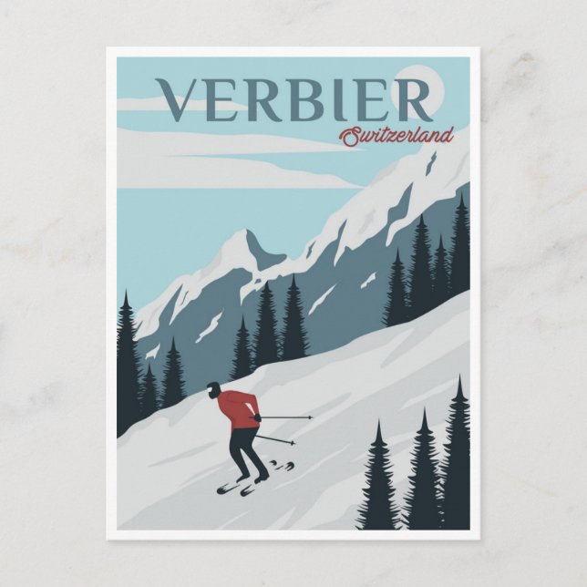 Vintage Verbier Schweiz Travel - vattenfärg Vykort (Framsida)