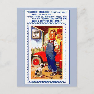 Vintage, verkstad, hund vykort