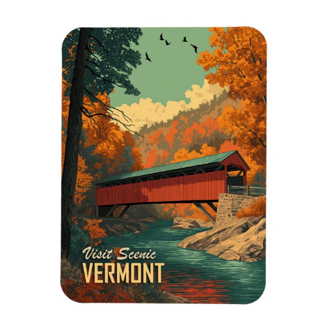 Vintage Vermont Täckte bryggresor Magnet (Vertikal)