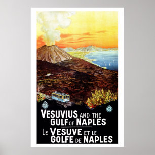 Vintage Vesuvius Bukt i Neapel Italienska resor Poster