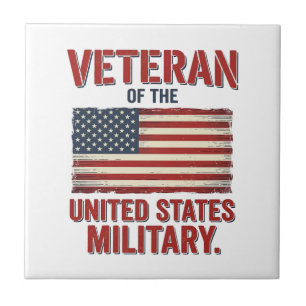 Vintage Veteran USA Flagga Militär Vektordesign_1 Kakelplatta