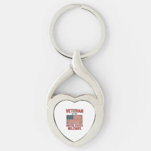 Vintage Veteran USA Flagga Militär Vektordesign_1 Twisted Heart Silverfärgad Nyckelring