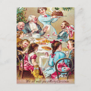 Vintage Vi önskar er alla ett God jul-Helgdag Helg Vykort