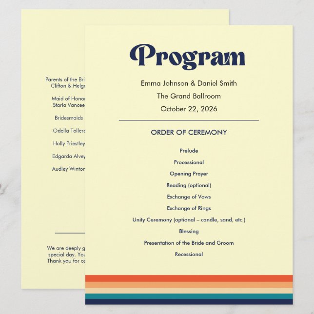 Vintage Vibes Bröllopsprogramkort Program (Fram/baksida)