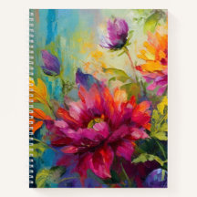 Vintage Vibrant Blommigt Måla Spiral-anteckningsbo