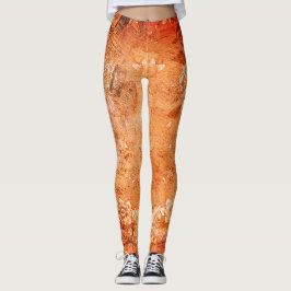 Vintage Vibrant Orange Cream Blommigt Script Leggings
