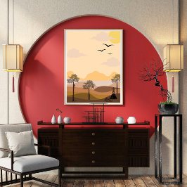 Vintage,vibrerande solsprängning, serene träd,civi poster