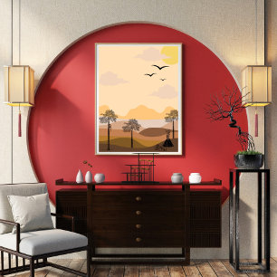 Vintage,vibrerande solsprängning, serene träd,civi poster