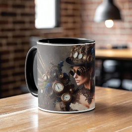 Vintage Victoransk Steampunk Klockverk Tid Dame Mugg