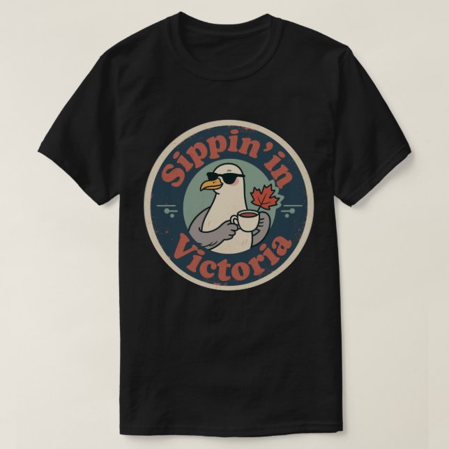Vintage Victoria BC Kaffe & Måsgull T Shirt (Design framsida)