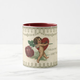 Vintage Victorian Alla hjärtans cherub, ros och hj Mugg