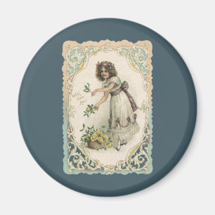 Vintage Victorian Alla hjärtans dag, flicka med Ro Magnet