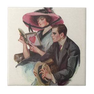 Vintage Victorian Alla hjärtans dag Kärlek och Rom Kakelplatta