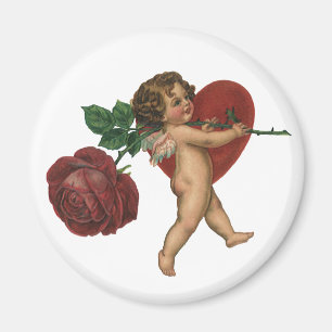 Vintage Victorian Alla hjärtans dag Kerub och ros Magnet