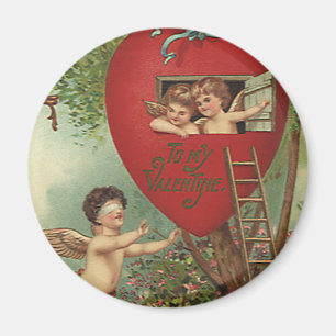 Vintage Victorian Alla hjärtans dag Keruber Trädgå Magnet