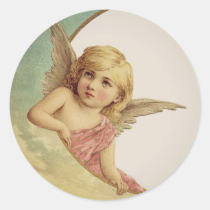 Vintage Victorian Angel Måne Girl Runt Klistermärke