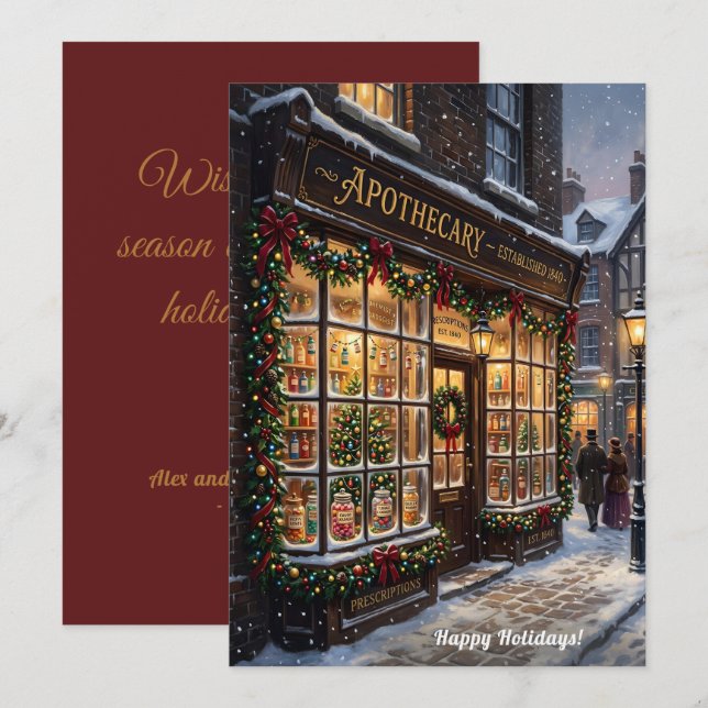 Vintage Victorian Apothecary Pharmacy Christmas Julkort (Fram/baksida)