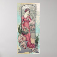 * Vintage Victorian AR23 Woman Art nouveau Flowers