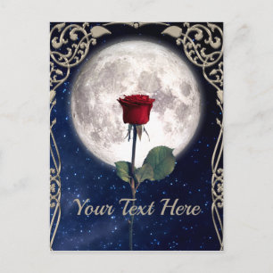Vintage, Victorian, Art Deco, Röd ros, Night Himme Vykort