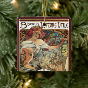 Vintage Victorian Art nouveau av Alphonse Mucha Julgransprydnad Keramik