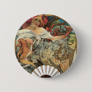 Vintage Victorian Art nouveau av Alphonse Mucha Knapp
