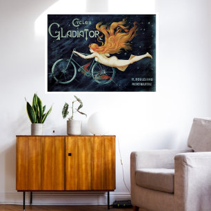 Vintage Victorian Art nouveau, Gladiator Cycles Poster