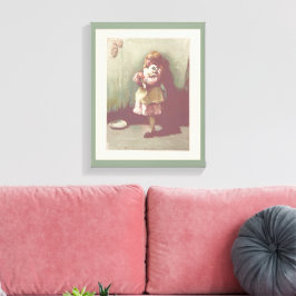 Vintage Victorian Art Söt Girl Girl with Kitten Canvastryck