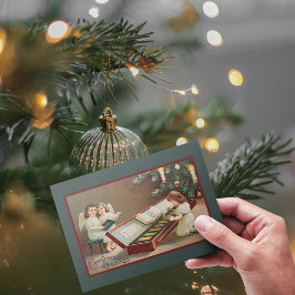 Vintage Victorian Baby Änglar som spelar jul Helg Vykort