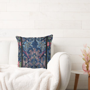 Vintage Victorian Blue Velvet Blommigt Kudde