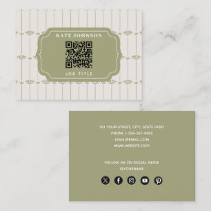 Vintage Victorian Botaniska Ränder QR-kod Visitkort
