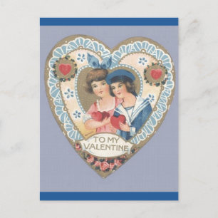 Vintage Victorian Boy och Girl Valentine Vykort