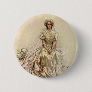 Vintage Victorian Bride, Antique Möhippa Porträtt Knapp