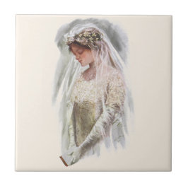 Vintage Victorian Bride med Bible Harrison Fisher Kakelplatta