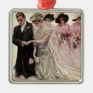Vintage Victorian Bröllop Ceremony Bride and Groom Julgransprydnad Metall